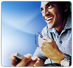 Man with portable music device